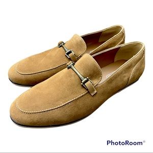 Asos loafers in tan faux suede with snaffle.